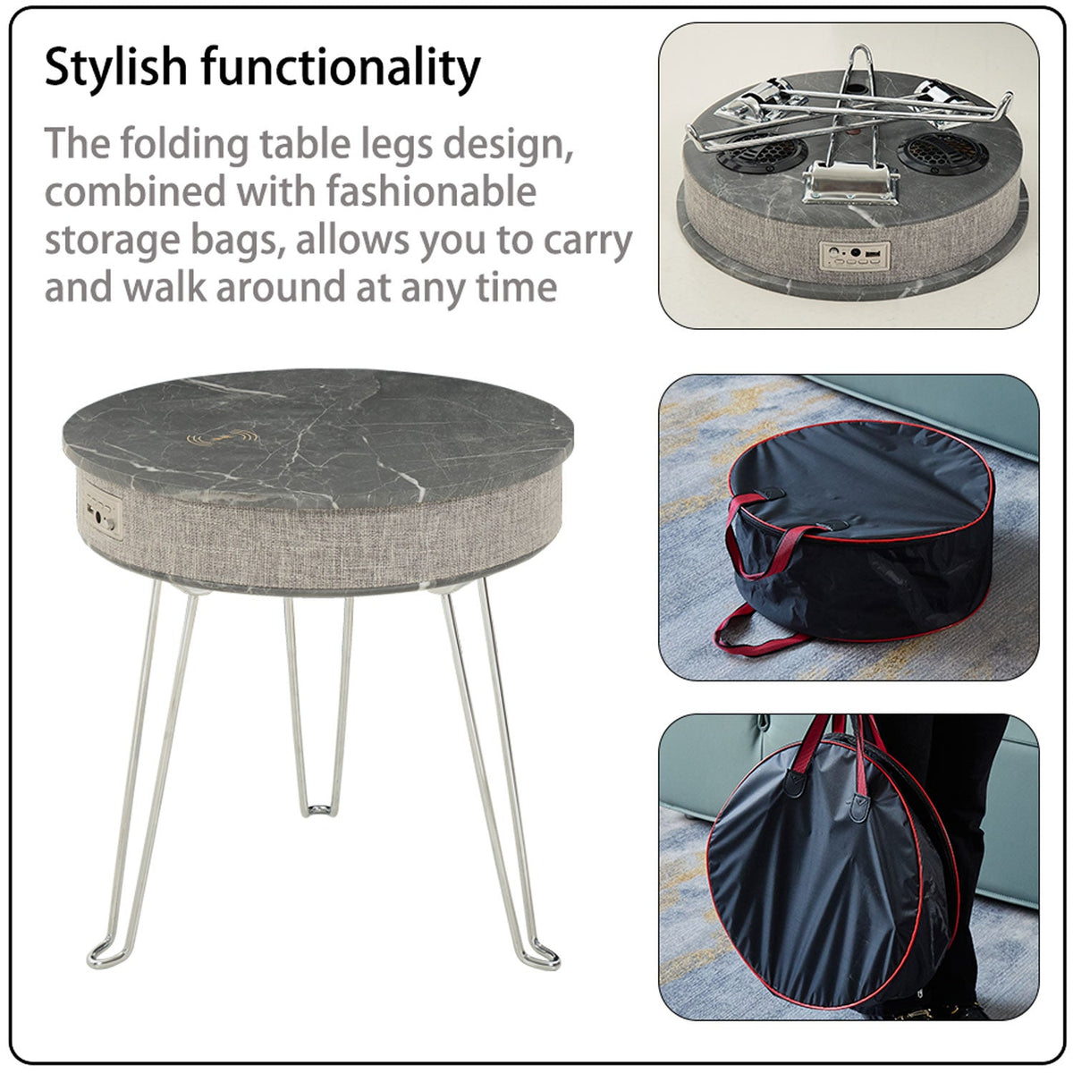 Scandinavian Style Smart Music Coffee Table Multi-Functional Wireless Charging Bluetooth Audio Foldable Small Side Living Room