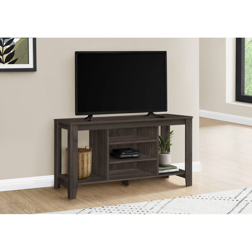 HMS 48\" Brown Open Shelving TV Stand Luxury Modern Wooden and Glass TV Console Electric Features for Living Room or House Use