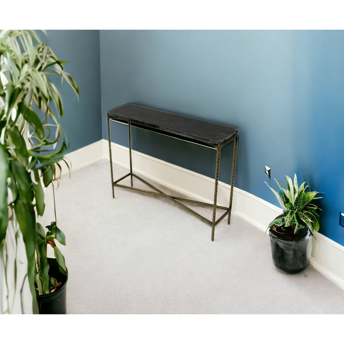 HMS 32\" Luxury Console Table Black Gold Stone Frame Convertible for Entry Living Room Bedroom Hotel Use Classic Rustic Marble