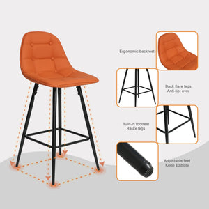 Counter Stools,Set of 2 Bar Stools with Back and Footrest, Modern Metal Counter Height Barstools for Kitchen Home Bar