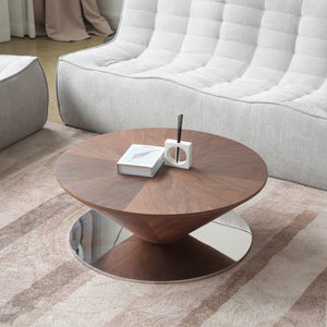 ATUNUS USA in Stock Drop Shipping Metal Base Stainless Steel Modern Marbling Wood Top Side Oval Center Tea Coffee Table