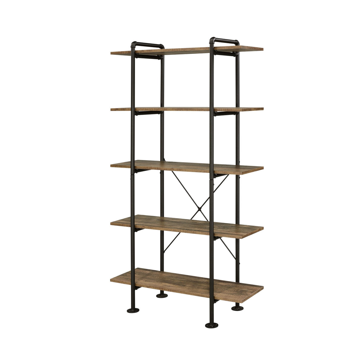 HMS 73 Five Tier Etagere Bookcase in Brown and Black Metal Stylish Five-Level Display Unit