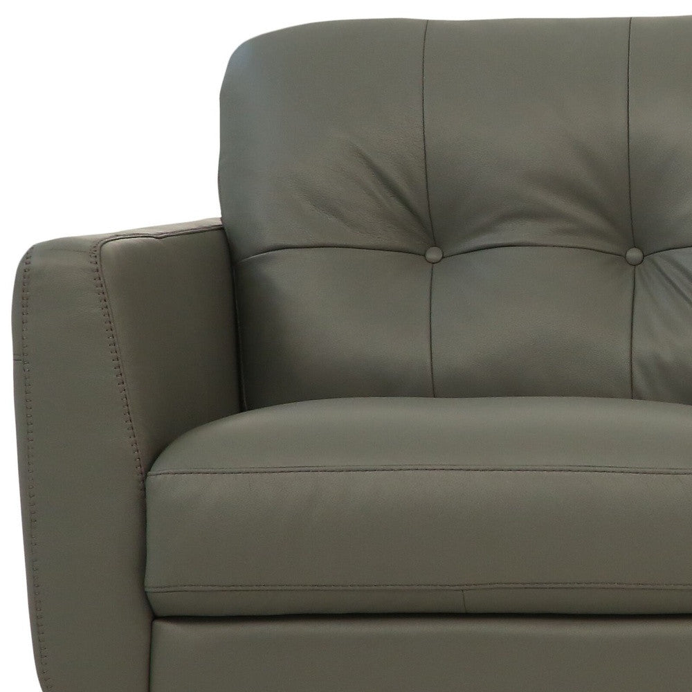 HMS 83 2-Seater Green Genuine Leather Chesterfield Sofa with Black Legs Elegant Home Living Room Furniture Set