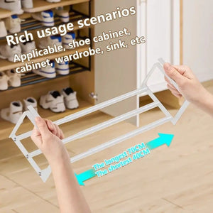 Adjustable Expandable Iron Shoe Rack Space-Saving Stackable Hanging Storage with Bottom Basket for Home Wardrobe Bathroom Sink