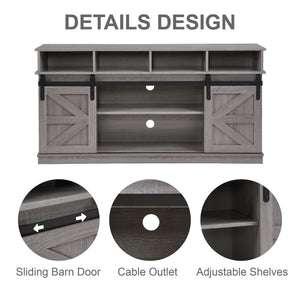 Modern Farmhouse Style TV Stand Sliding Barn Door Wood Entertainment Center Storage Cabinet Adjustable Shelves for TVs 65\" 65\"