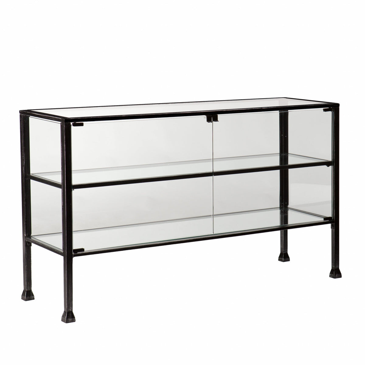 HMS Industrial Rustic Black Glass Double Door Cabinet Extendable Mid-Century Wine Cabinet Home Stainless Steel Home Furniture