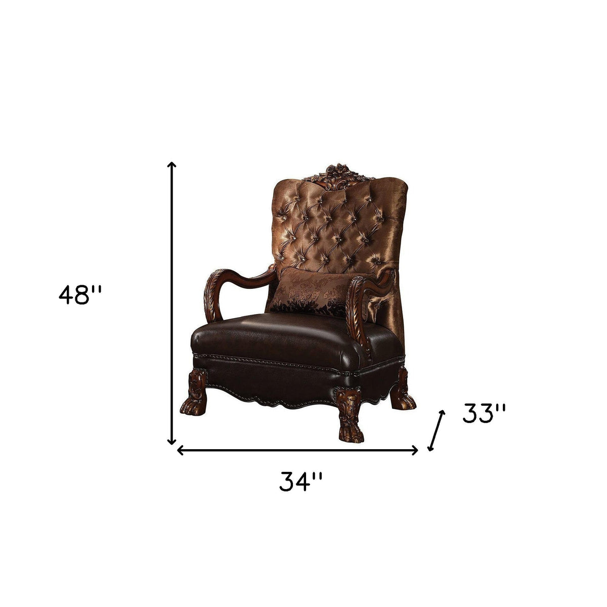 HMS 34\" Living Room Arm Chair in Golden Brown and Chocolate Velvet Tufted Design with Matching Toss Pillow