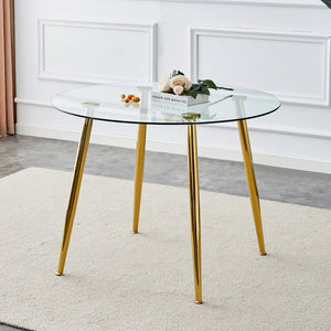 A Glass Tabletop with a Diameter of 40 Inches and a Modern Minimalist Circular Dining Table