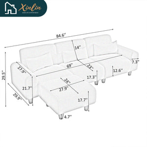 Modern 84.6-inch Beige Teddy Fleece Sofa Creatively Assembled Into a Two-Seater with Single Couch From American Warehouse