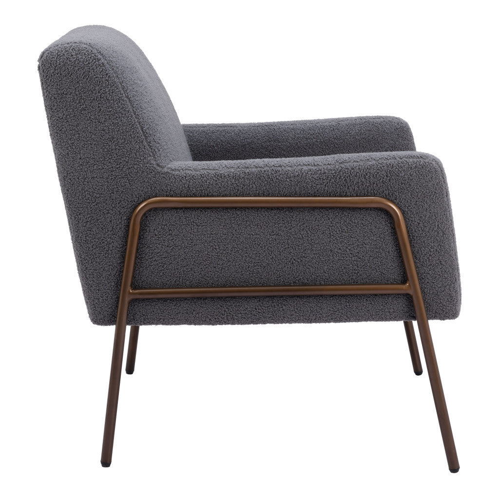HMS 28\" Gray and Bronze Contemporary Design Faux Shearling and Sherpa Upholstered Arm Chair for Home Office or Bedroom