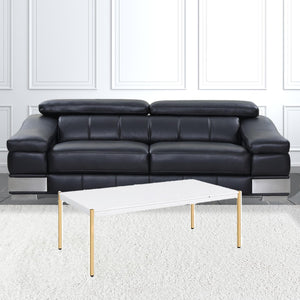 HMS 48” White and Gold Farmhouse Style Resin Wood and Metal Coffee Table for Living Room Furniture or Side Table Use
