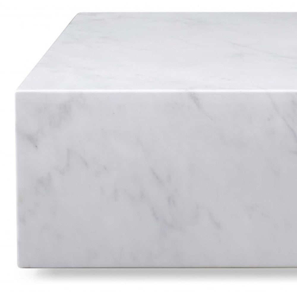 HMS 35 White Genuine Marble and Brass Square Coffee Table