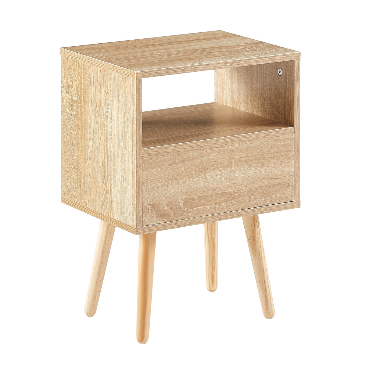 End Table with Drawer and Wood Legs, Modern Nightstand, Side Table for Living Room, Bedroom,natural