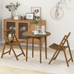 Set of 2 Folding Dining Chairs with Rubber Wood Frame and Slatted Seat for Living Room Use