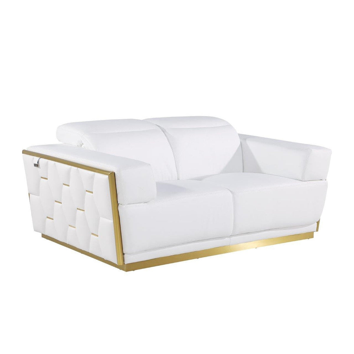 HMS 70 White Silver Italian Leather Chesterfield Loveseat High-End Home Furniture for Living Rooms Genuine Leather Sponge