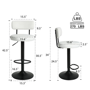 Counter Stools,Set of 2 Bar Stools with Back and Footrest, Modern Metal Counter Height Barstools for Kitchen Home Bar