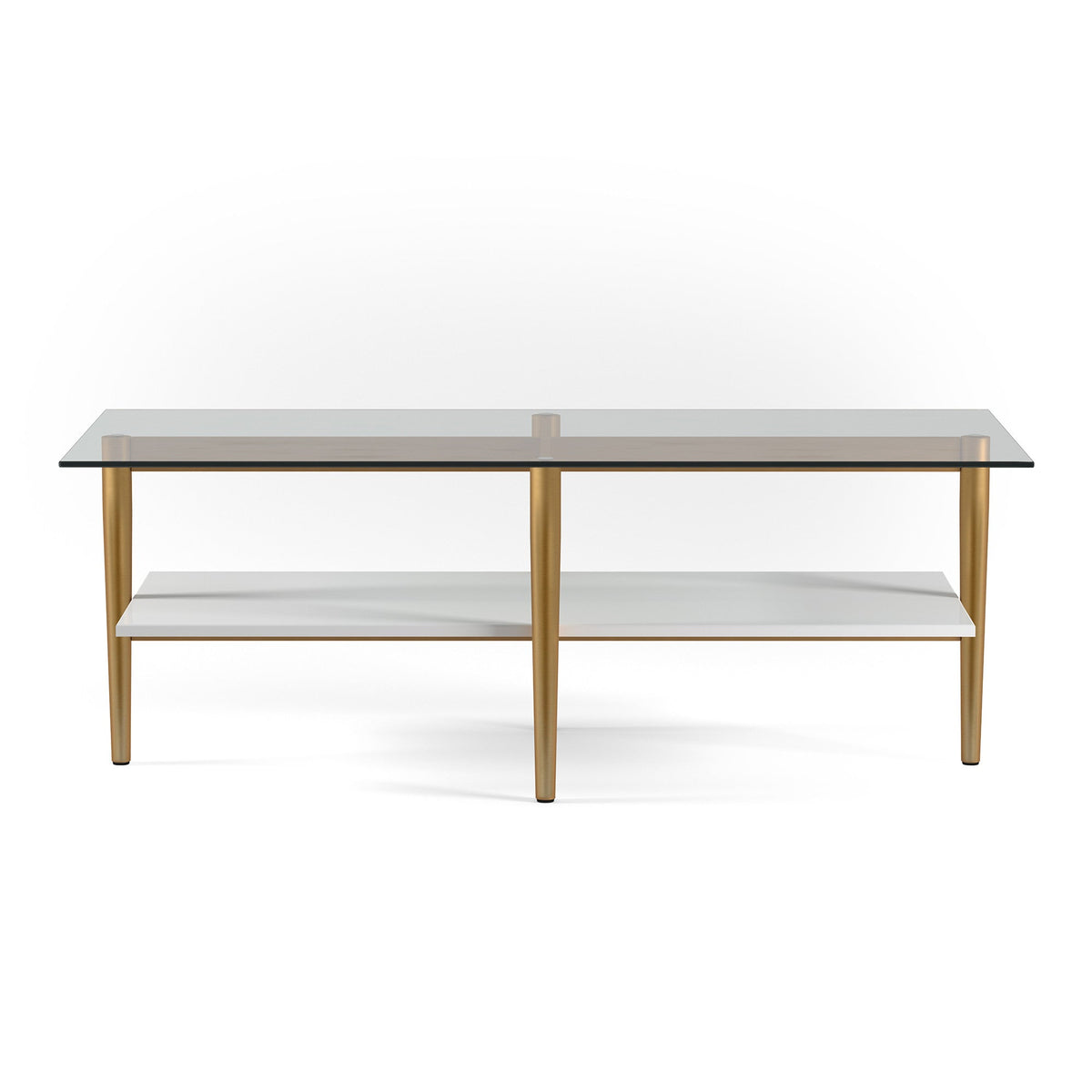 HMS 47\" Gold Tempered Glass and Steel Coffee Table with Shelf Living Room Furniture for Entry Sintered Stone Material