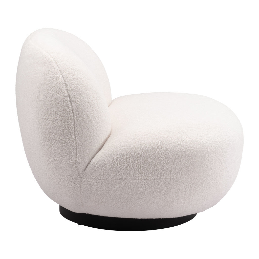HMS 30\" Cream and Black Faux Shearling Upholstered Slipper Chair Elegant Living Room Furniture