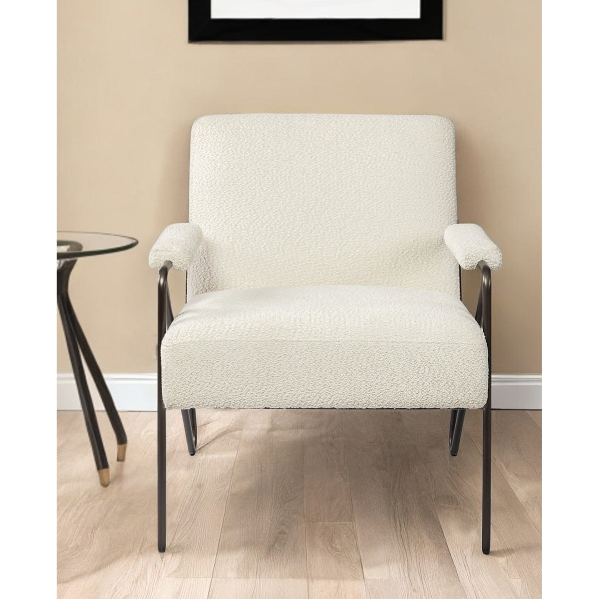 HMS 31 Off-White and Brown Fabric Arm Chair for Living Room