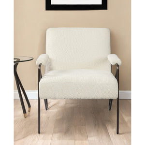 HMS 31 Off-White and Brown Fabric Arm Chair for Living Room