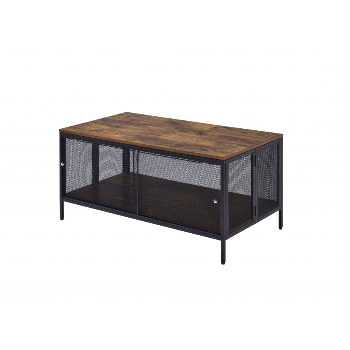 HMS 41 Brown & Black Wood and Metal Frame Coffee Table with Shelf for Living Room or Entry Stylish Furniture