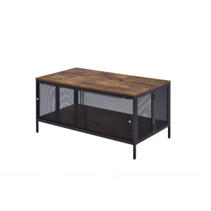 HMS 41 Brown & Black Wood and Metal Frame Coffee Table with Shelf for Living Room or Entry Stylish Furniture