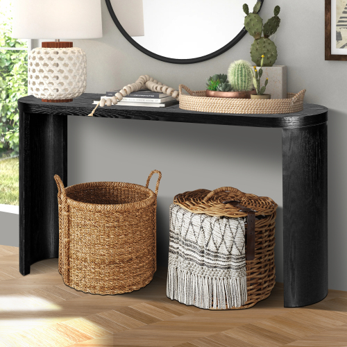 60 Thick Top FCJ Console Table with Curved Legs Supports Inward & Outward-Facing Sofa Installation for Entryway