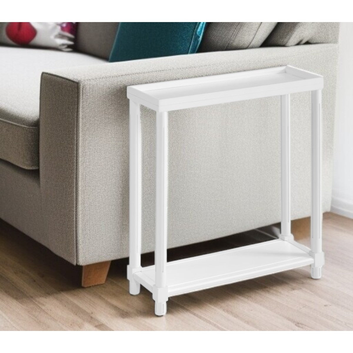 HMS Set of Two 24\" White Wood Rectangular Console Tables with Shelf Elegant End Tables for Home Decor