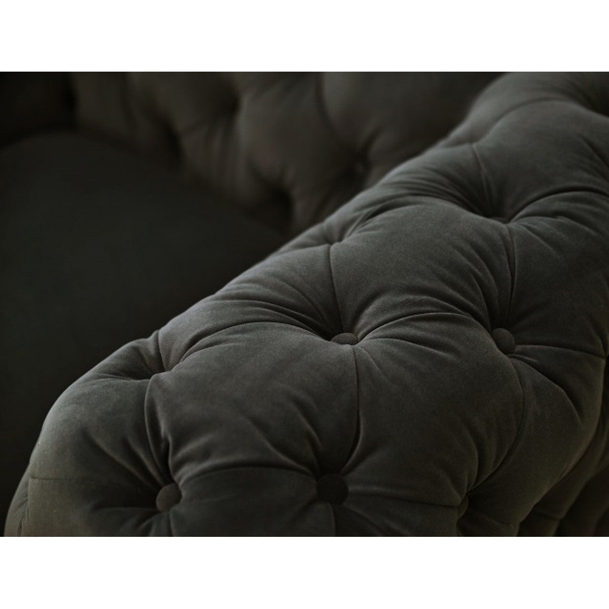 HMS 74 Dark Gray and Gold Velour Chesterfield Loveseat High-End 2-Seater Furniture for Living Rooms