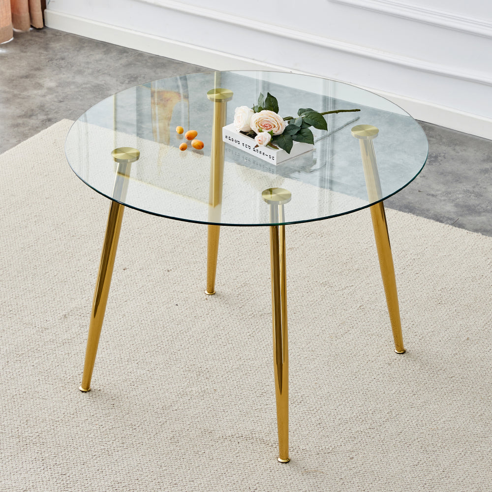 A Glass Tabletop with a Diameter of 40 Inches and a Modern Minimalist Circular Dining Table