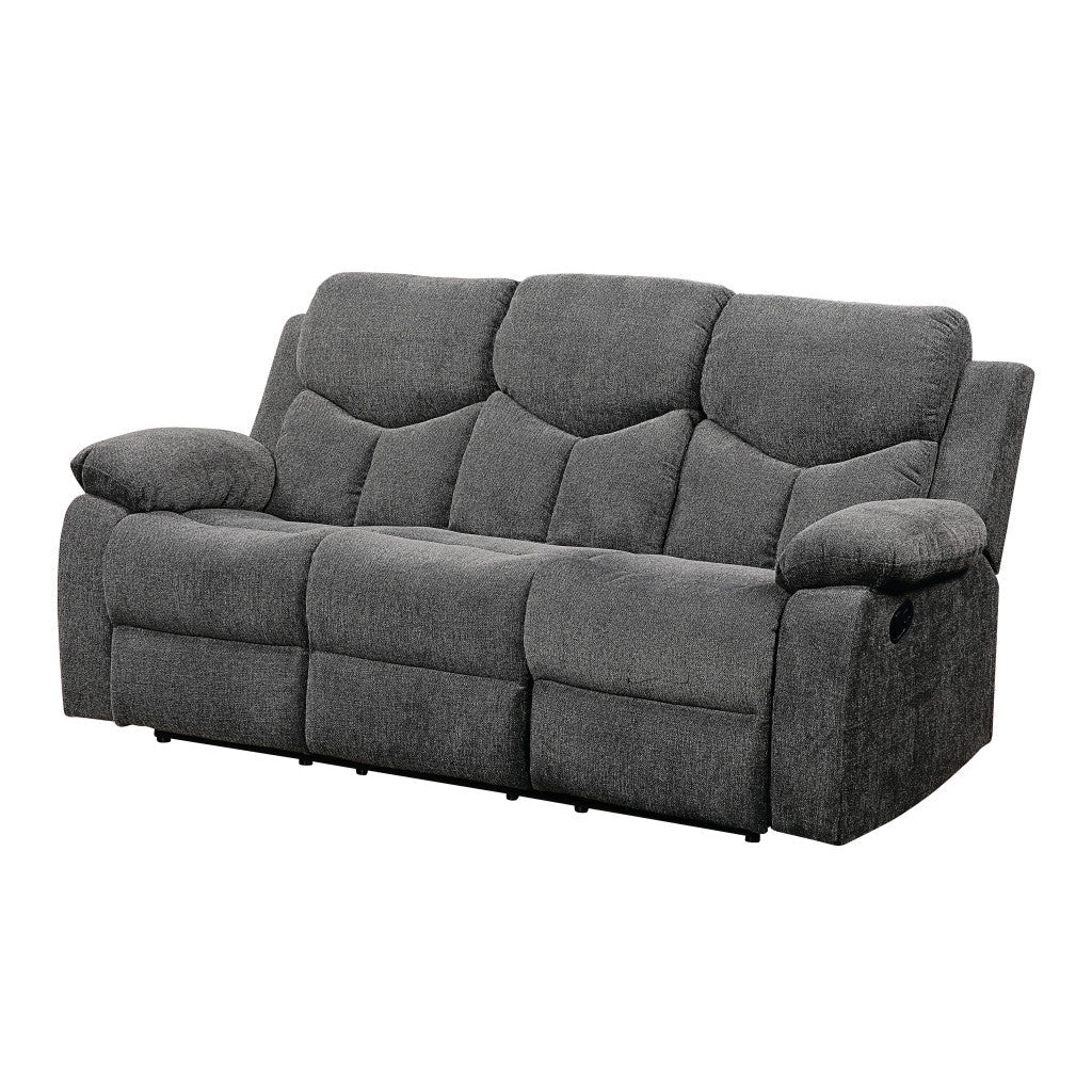 82" Gray Chenille Reclining Sectional Sofa Set Modern Extendable Design Black Legs Synthetic Leather for Living Room