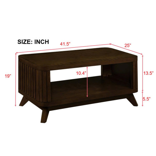 Rectangular Wooden Coffee Table FCJ Minimalist Farmhouse Style Movable Glass Marble Top for Living Room Dining Home Furniture