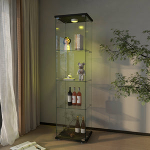 Modern Glass Display Cabinet with LED Lights Black Kitchen Cabinets Storage Cabinet with Wheels Living Room Furniture