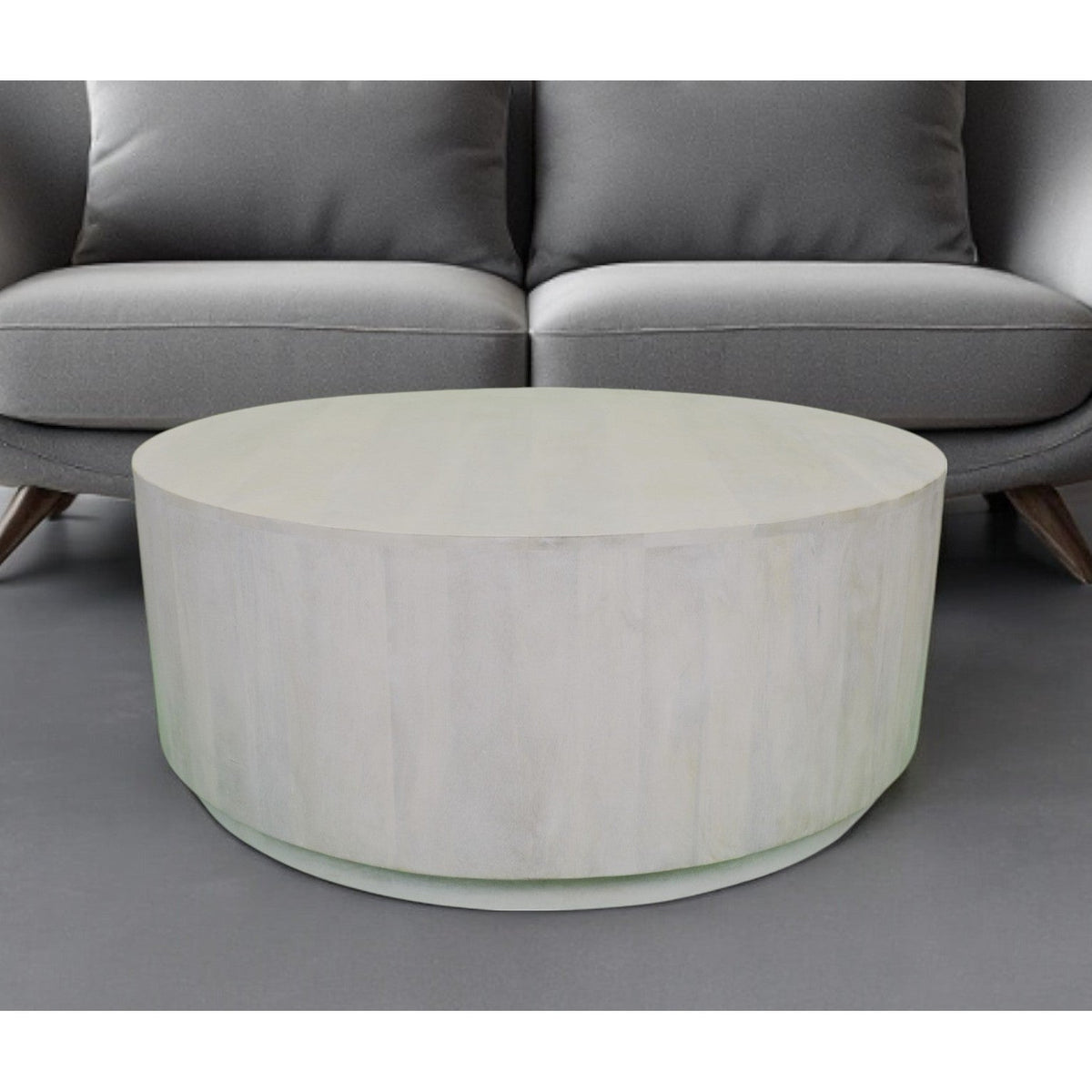 42\" HMS Rustic White Solid Wood Round Distressed Coffee Table