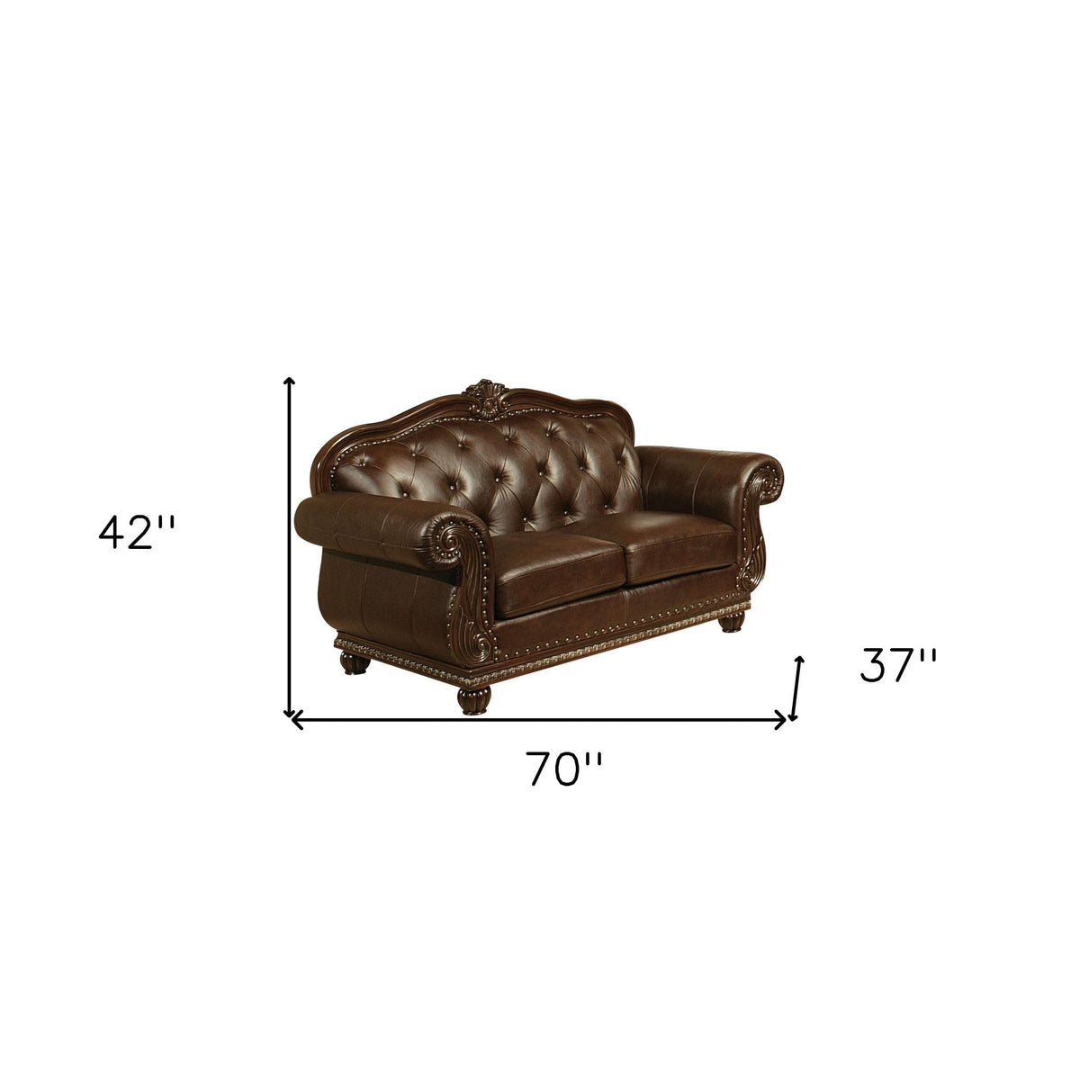 HMS 70 Espresso Faux Leather and Black Nailhead Love Seat Stylish Living Room Chair