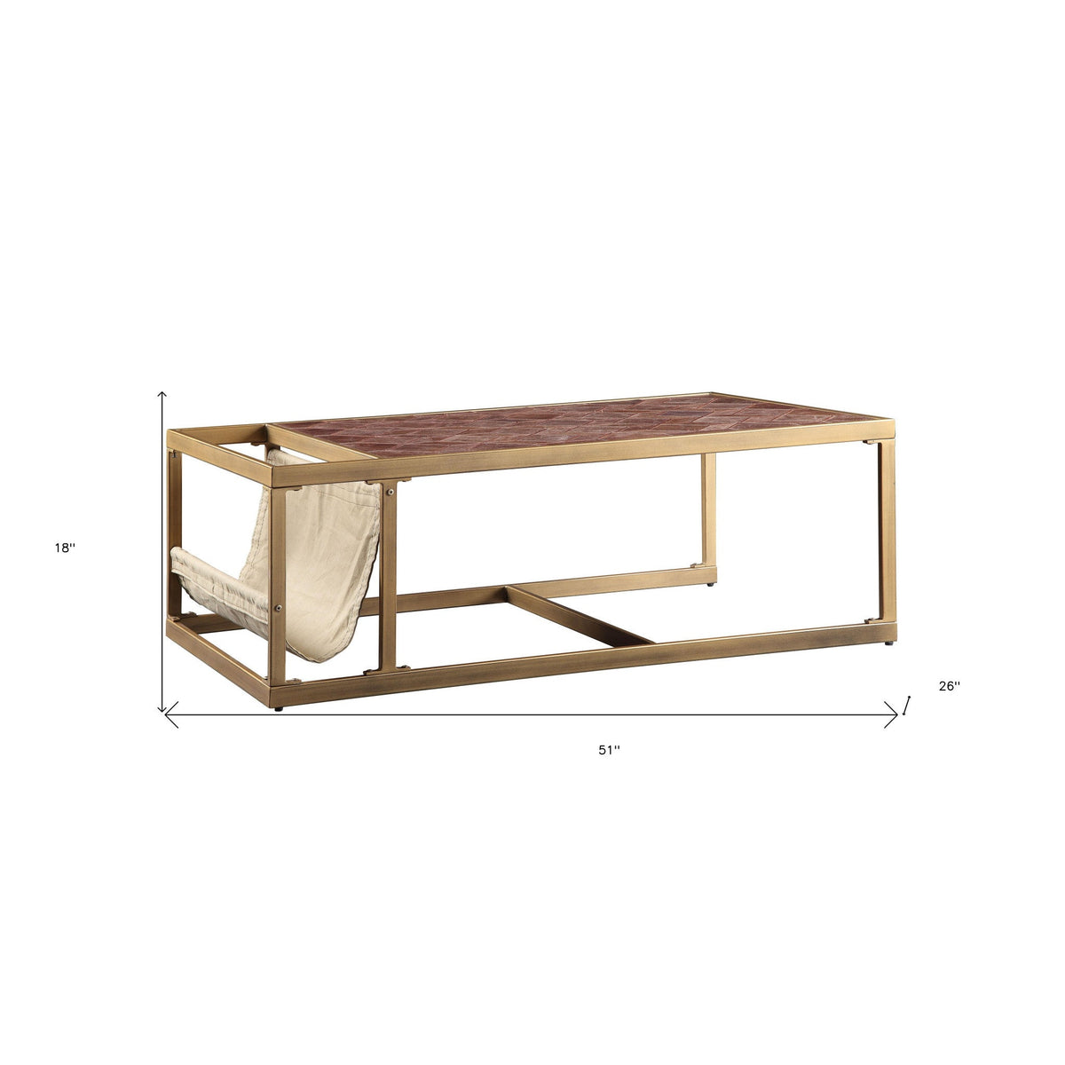 HMS 51 Rectangular Coffee Table with Brass & Retro Brown Leather Stylish Vintage Design