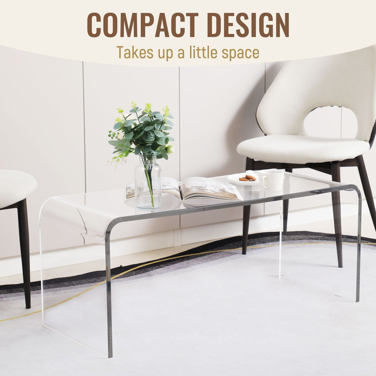 Acrylic Coffee Table 39.25\" Long 15mm Thick Rectangle Tea Table for Living Room Clear Acrylic Material