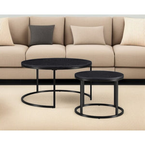 Set of Two Black Wood and Steel Round Frame Nested Coffee Tables HMS Design