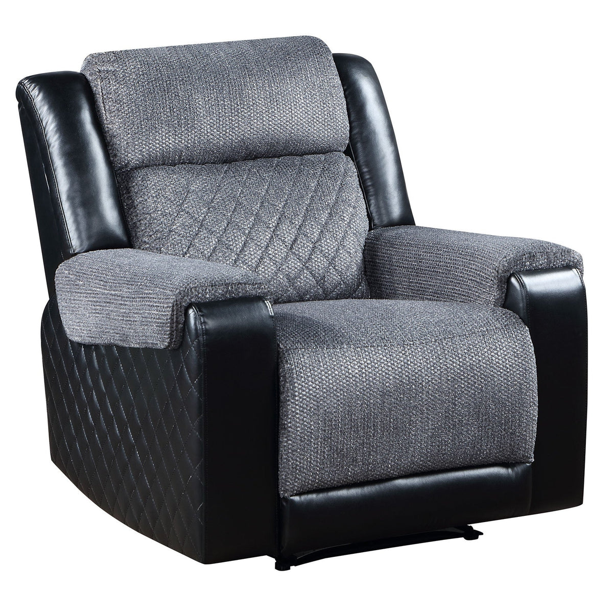 39" Manual Recliner in Black and Gray Fabric and Faux Leather Combination