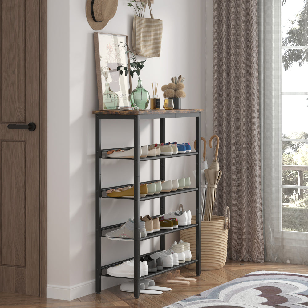 Industrial Shoe Rack, Adjustable Country Style 5-layer Shoe Rack Storage Rack, with 4 Mesh Shelves, Suitable for Entrance