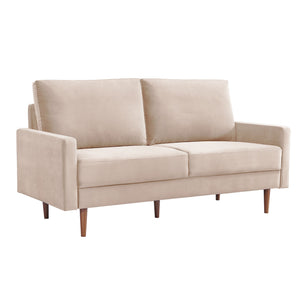 HMS 69 Beige Boucle Velvet Chesterfield Sofa with Dark Brown Legs One Seat Extendable for Living Room Sponge Filled