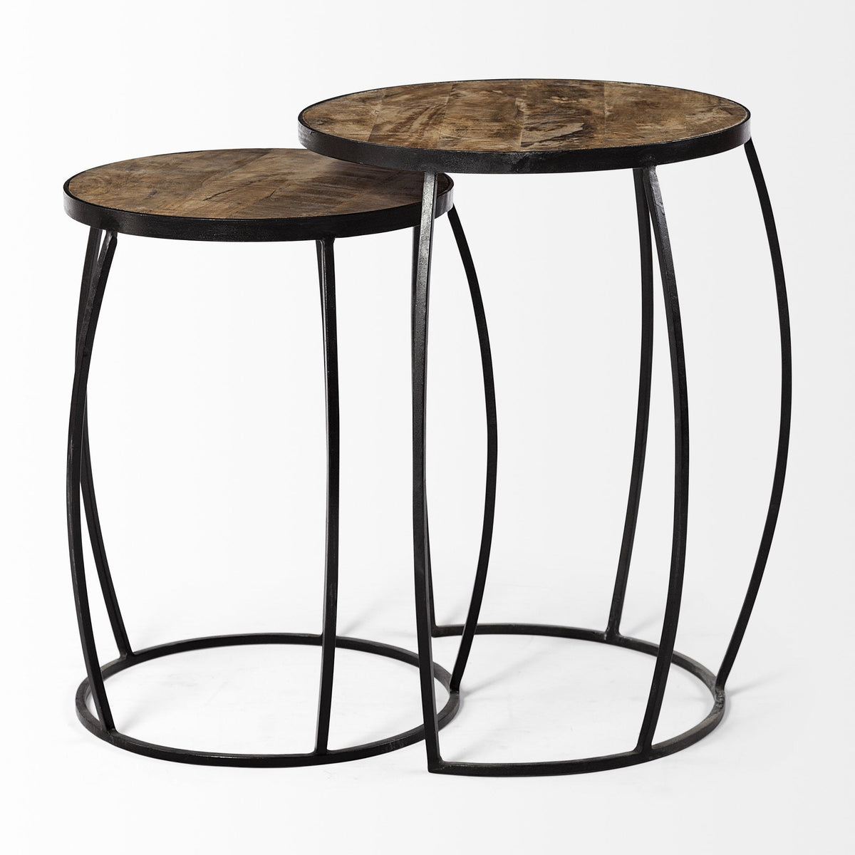 Set of Two 26\" Solid Wood Round End Tables in Black and Brown HMS Coffee Tables