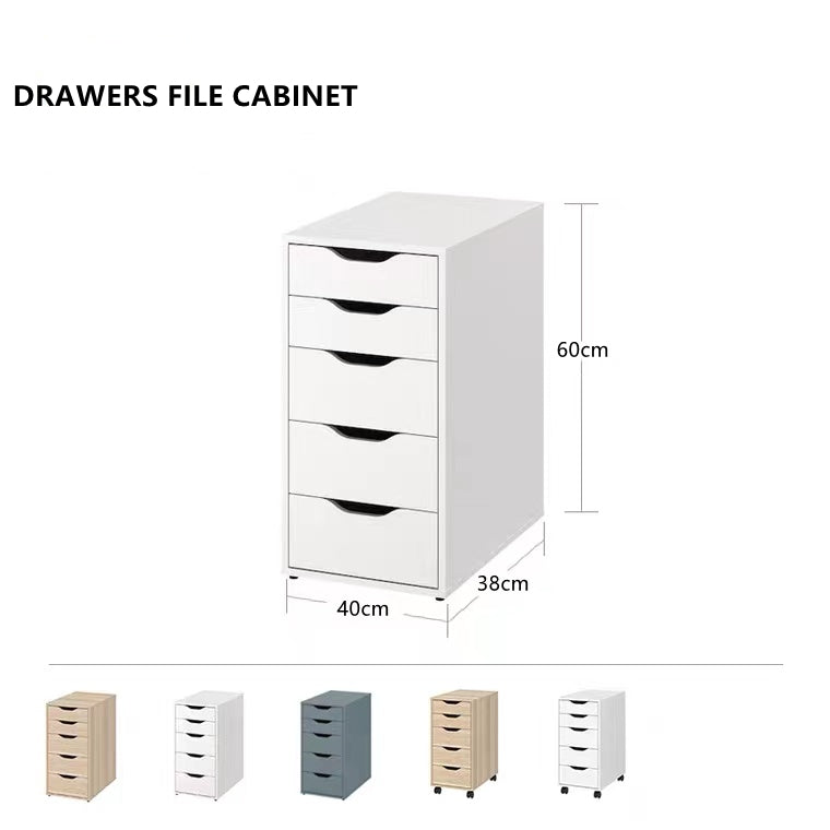 Modern Wooden 5 Drawers Cabinet Nightstand , Mobile Drawer Chest Cabinets with Wheels
