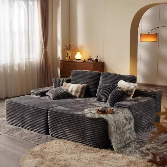 Oversized Vacuum Compressed Boneless Sofa Modern Modular Corduroy Double Chaise Sleeper Sofa Couch