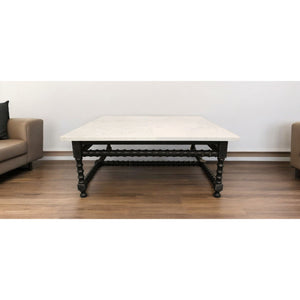 HMS 48\" White and Black Genuine Marble and Solid Wood Square Coffee Table