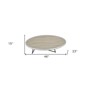 HMS 46\" Natural and Black Wood Round Abstract Coffee Table with Iron Modern Home Décor