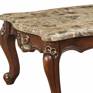 HMS 34\" Brown and Dark Brown Faux Marble Solid Wood Free Form Coffee Table