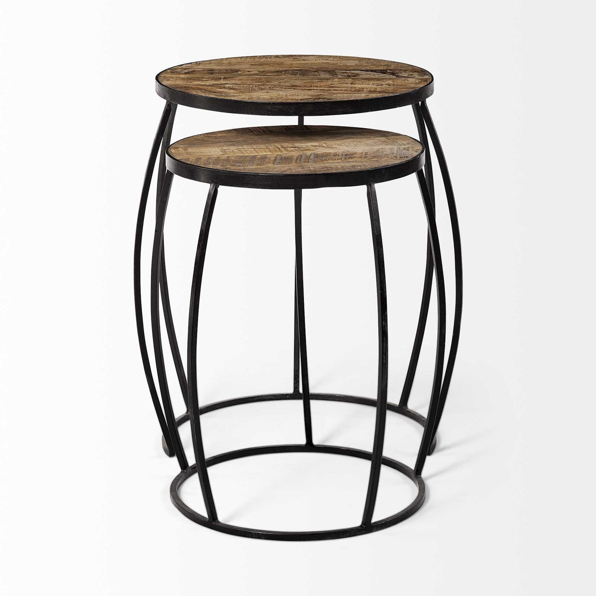 Set of Two 26\" Solid Wood Round End Tables in Black and Brown HMS Coffee Tables