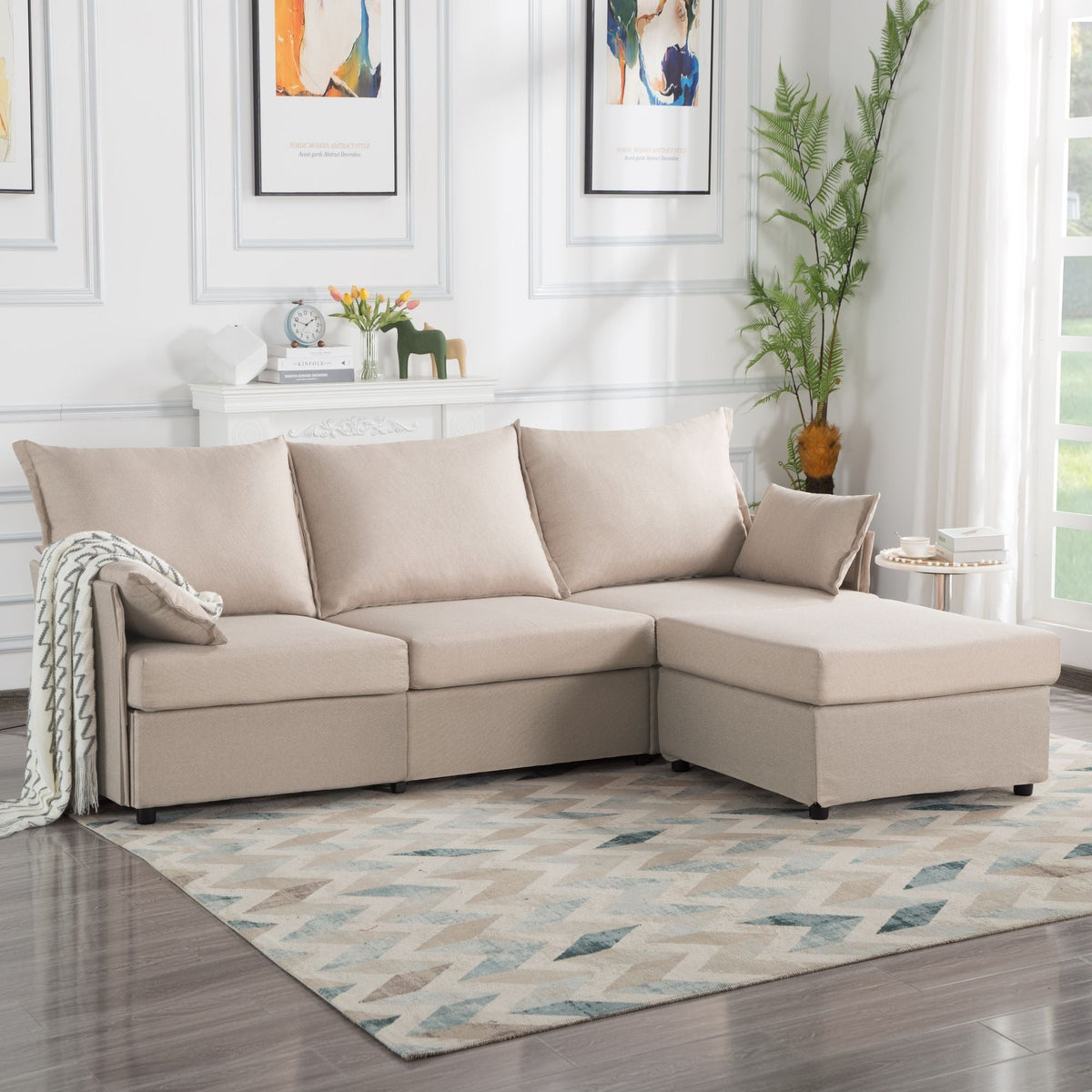93.7-Inch Sectional Sofa with Ottoman for Living Room