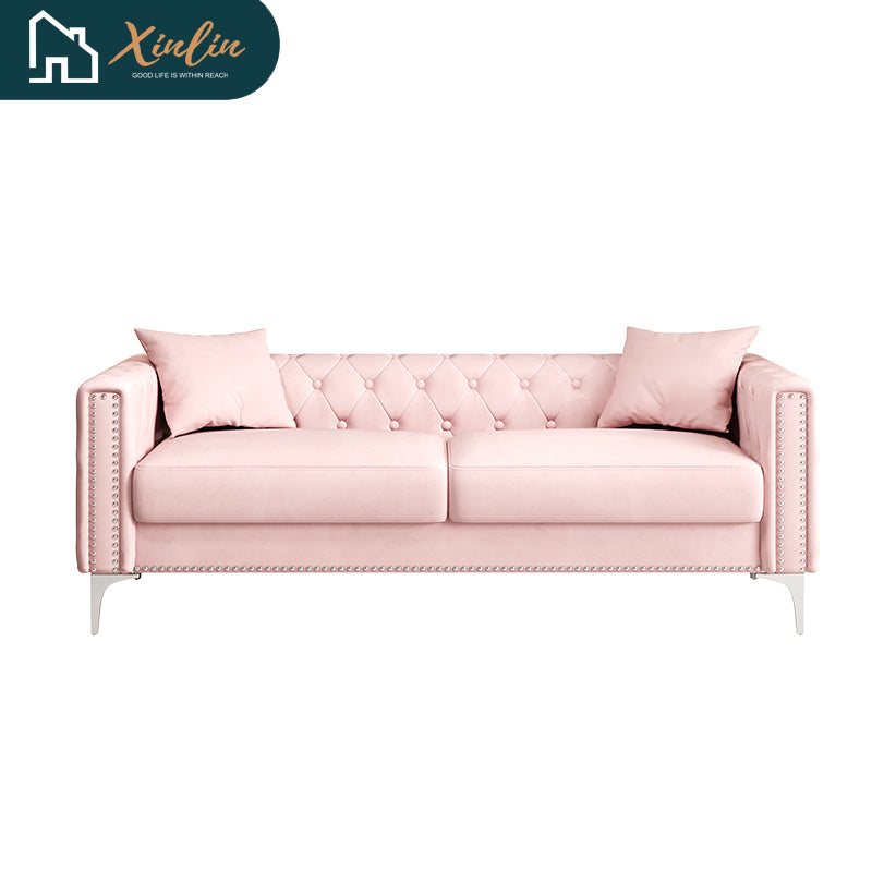 Modern 83-Inch Triple Mid-Century Upholstered Velvet Sofa Free Shipping for Living Room Dining Bedroom Fabric Metal Material